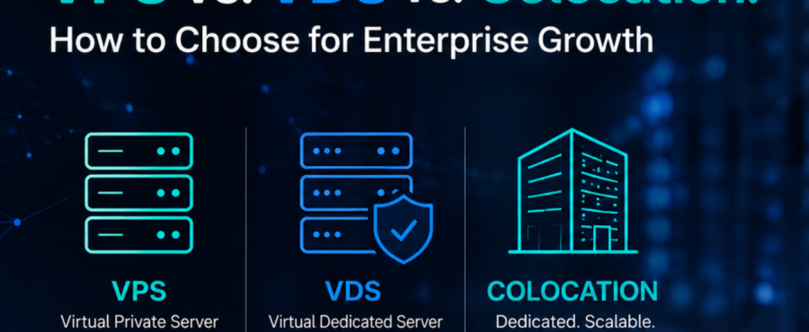 VPS, VDS, and colocation icons over a blue data center background with the Lightwave Networks logo