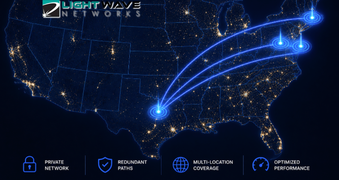 A map of the states where Lightwave has offices, including Massachusetts, Texas, New Jersey, and Pennsylvania.